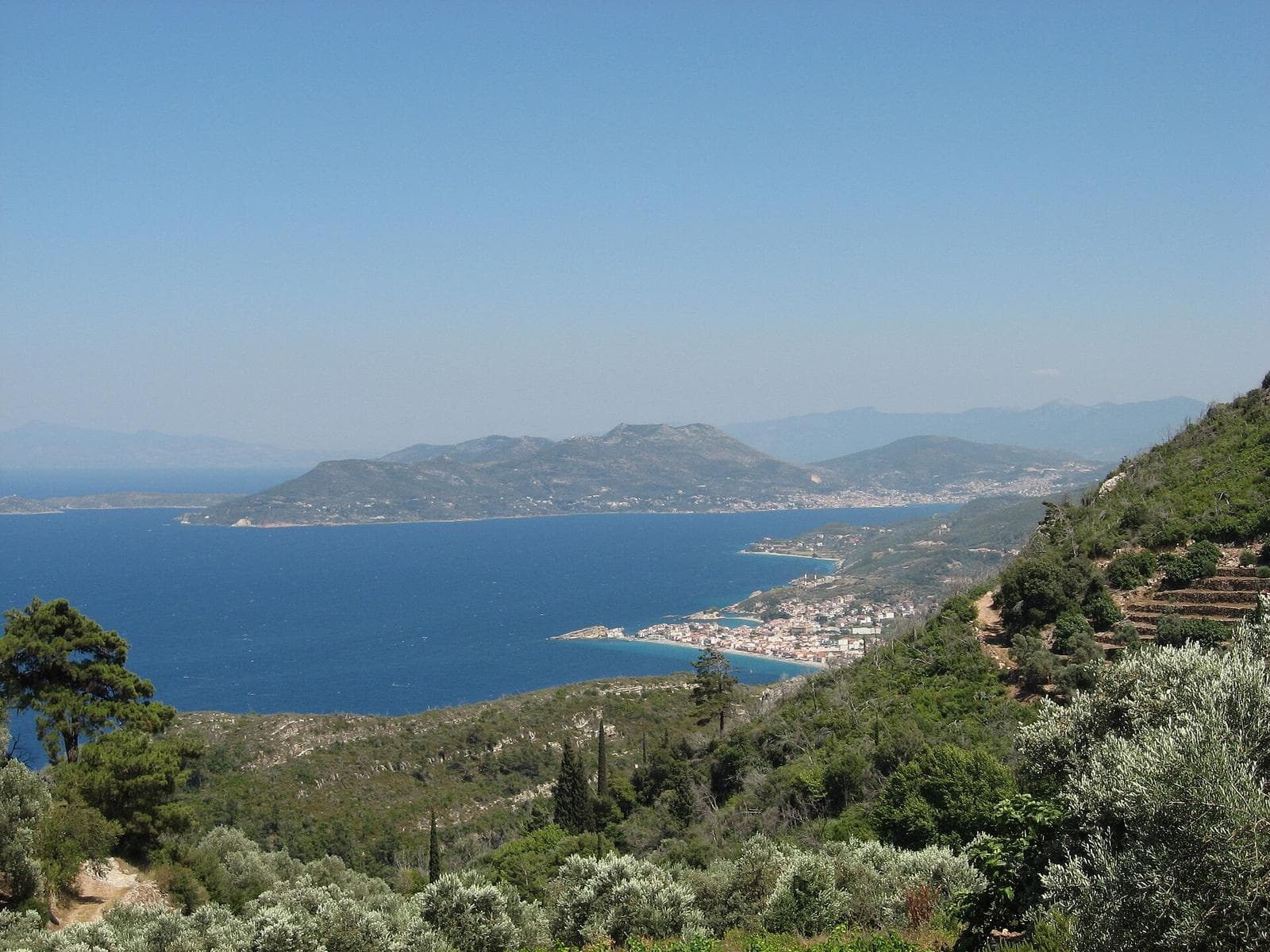 View over the Samos coast and the Aegean Sea